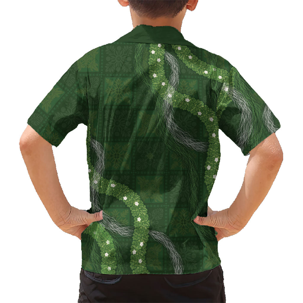 Hawaiian Quilt Family Matching Long Sleeve Bodycon Dress and Hawaiian Shirt Pele Hair Hinahina Lei Green Version