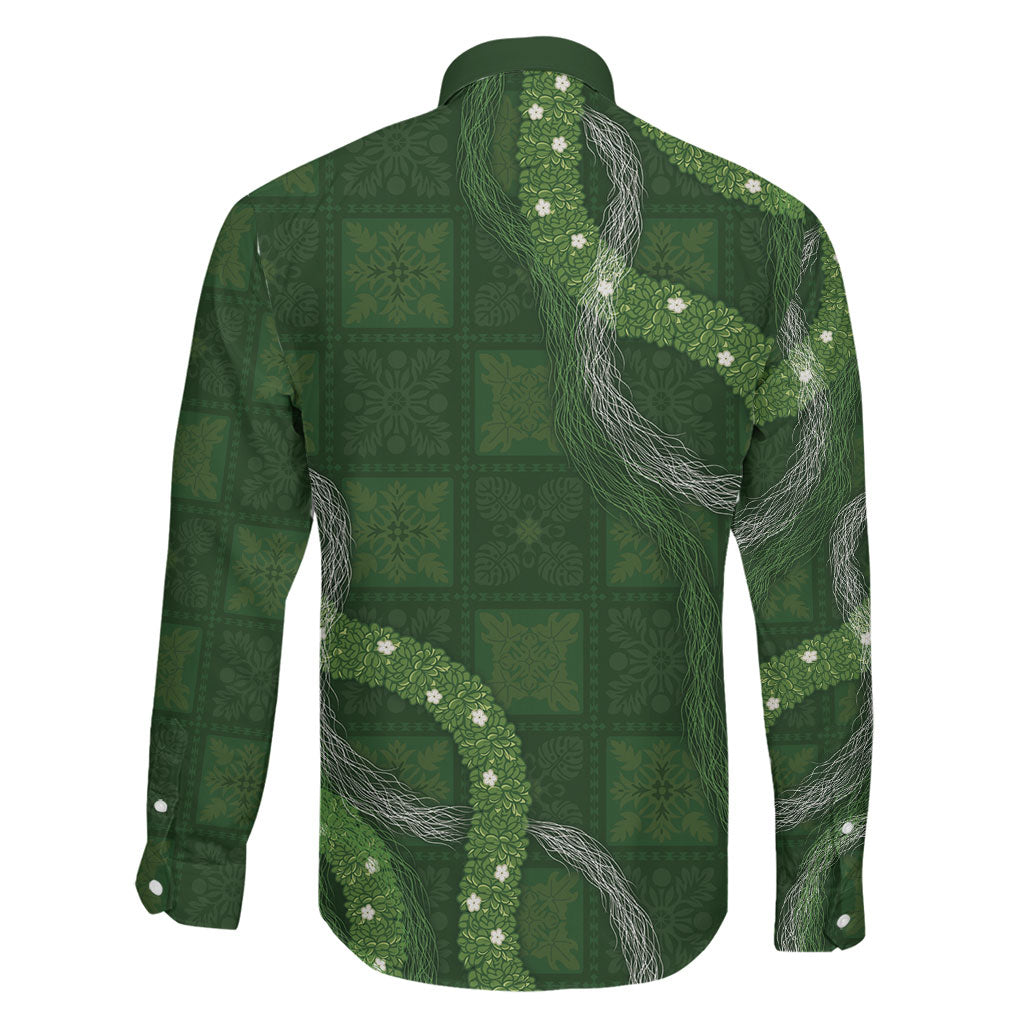 Hawaiian Quilt Family Matching Mermaid Dress and Hawaiian Shirt Pele Hair Hinahina Lei Green Version