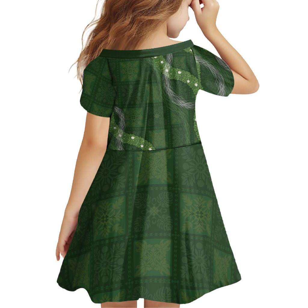 Hawaiian Quilt Family Matching Off Shoulder Maxi Dress and Hawaiian Shirt Pele Hair Hinahina Lei Green Version