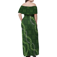 Hawaiian Quilt Family Matching Off Shoulder Maxi Dress and Hawaiian Shirt Pele Hair Hinahina Lei Green Version