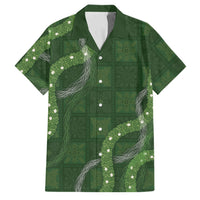 Hawaiian Quilt Family Matching Off Shoulder Short Dress and Hawaiian Shirt Pele Hair Hinahina Lei Green Version