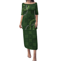 Hawaiian Quilt Family Matching Puletasi and Hawaiian Shirt Pele Hair Hinahina Lei Green Version