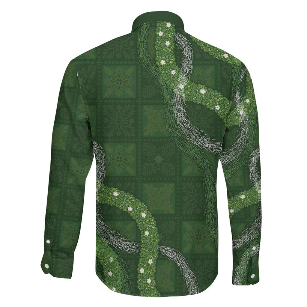 Hawaiian Quilt Family Matching Summer Maxi Dress and Hawaiian Shirt Pele Hair Hinahina Lei Green Version
