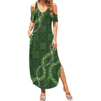 Hawaiian Quilt Family Matching Summer Maxi Dress and Hawaiian Shirt Pele Hair Hinahina Lei Green Version