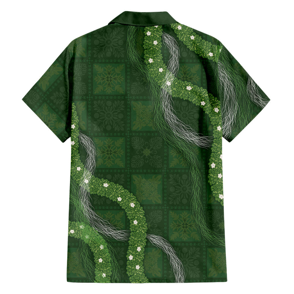 Hawaiian Quilt Family Matching Tank Maxi Dress and Hawaiian Shirt Pele Hair Hinahina Lei Green Version