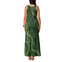 Hawaiian Quilt Family Matching Tank Maxi Dress and Hawaiian Shirt Pele Hair Hinahina Lei Green Version
