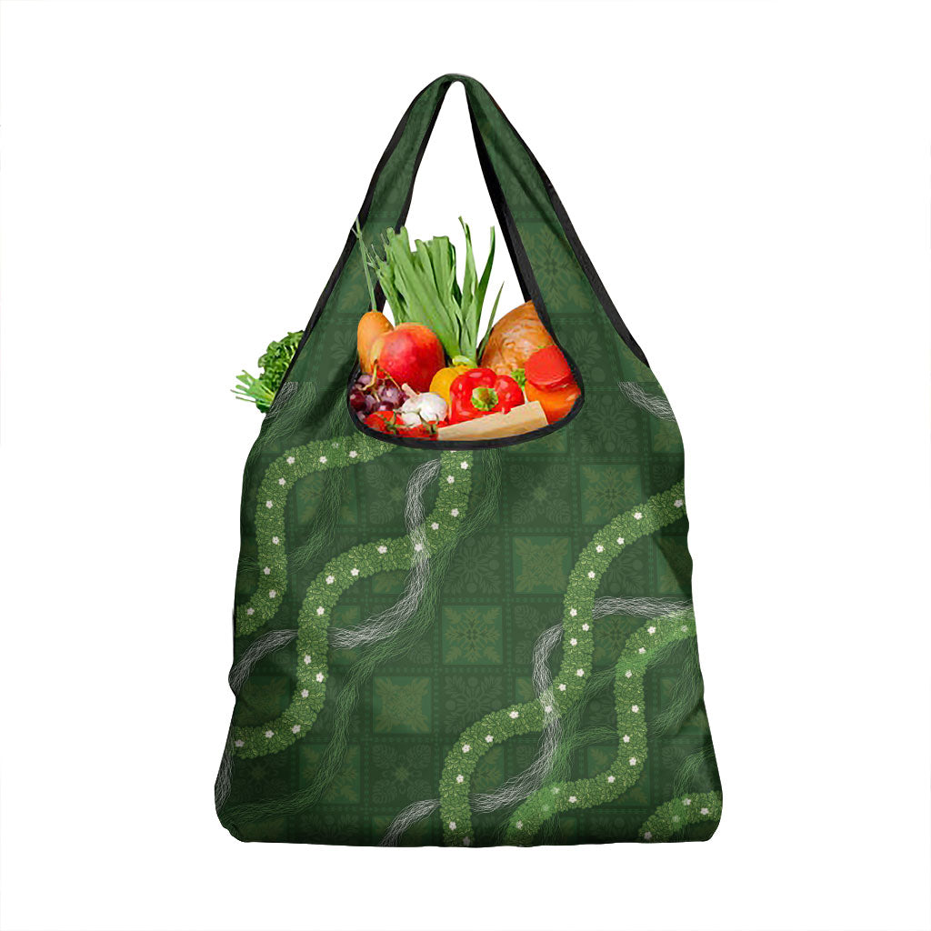 Hawaiian Quilt Grocery Bag Pele Hair Hinahina Lei Green Version