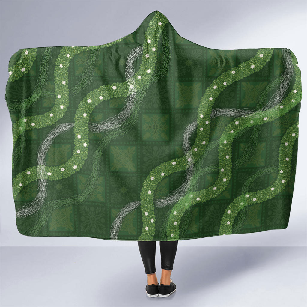 Hawaiian Quilt Hooded Blanket Pele Hair Hinahina Lei Green Version