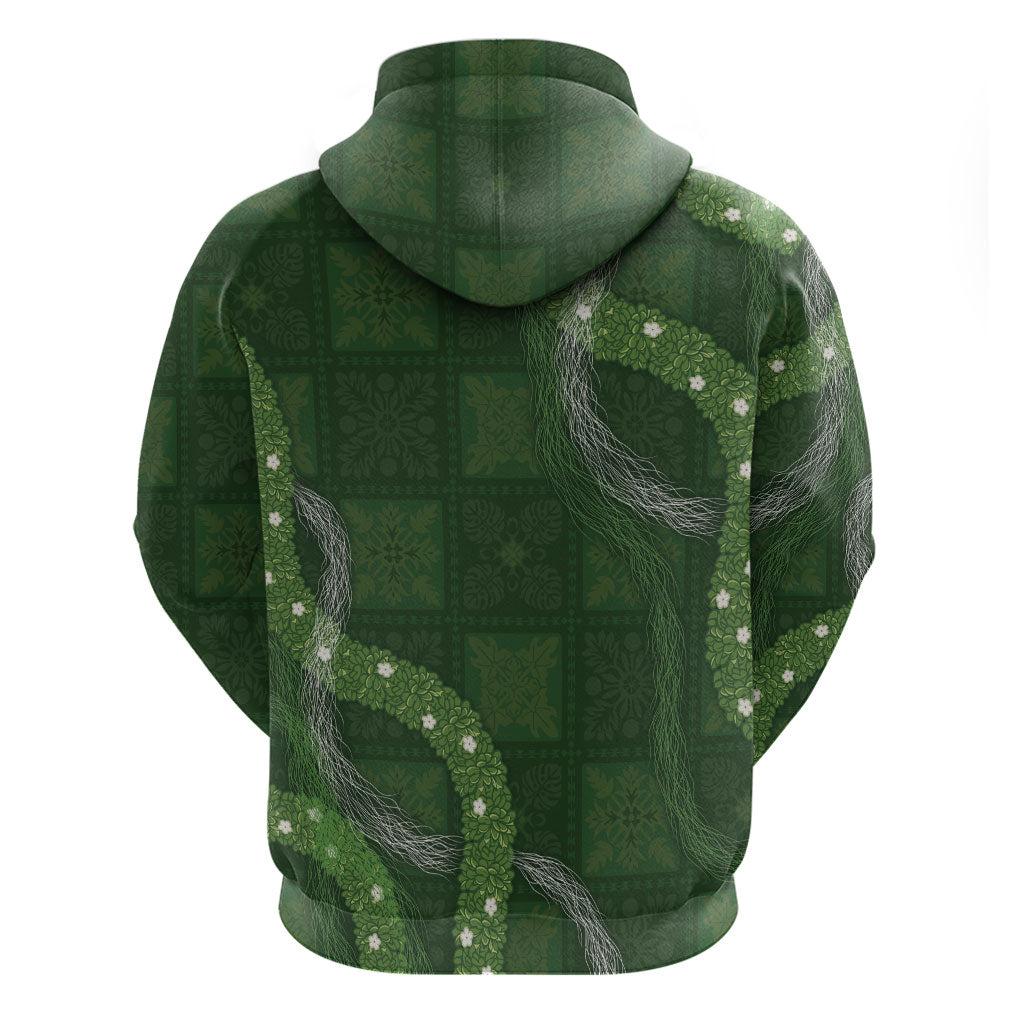 Hawaiian Quilt Hoodie Pele Hair Hinahina Lei Green Version