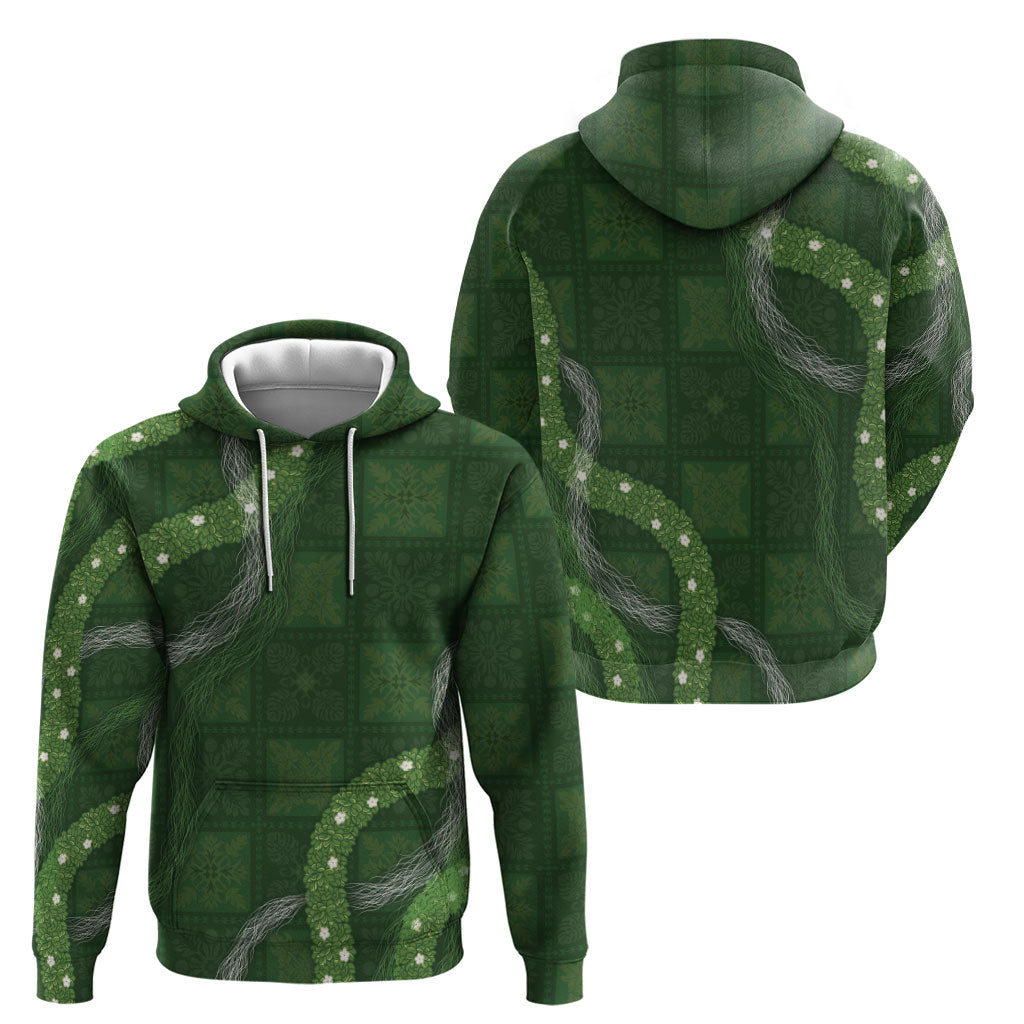 Hawaiian Quilt Hoodie Pele Hair Hinahina Lei Green Version