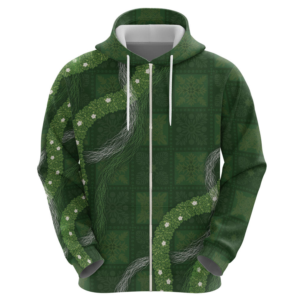 Hawaiian Quilt Hoodie Pele Hair Hinahina Lei Green Version