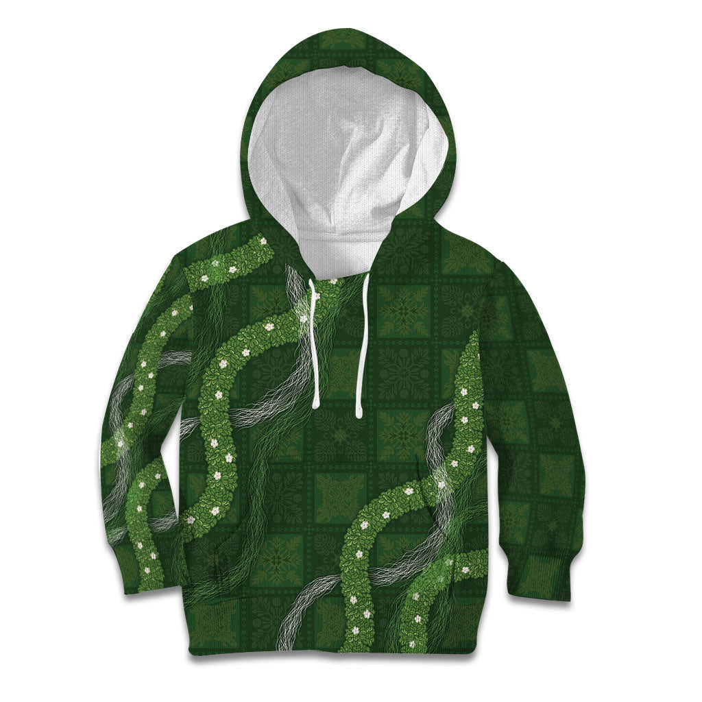 Hawaiian Quilt Kid Hoodie Pele Hair Hinahina Lei Green Version