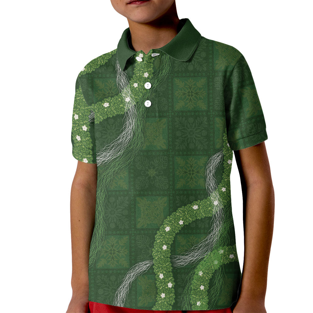 Hawaiian Quilt Kid Polo Shirt Pele Hair Hinahina Lei Green Version