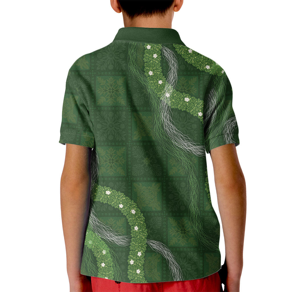 Hawaiian Quilt Kid Polo Shirt Pele Hair Hinahina Lei Green Version