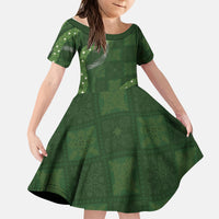 Hawaiian Quilt Kid Short Sleeve Dress Pele Hair Hinahina Lei Green Version