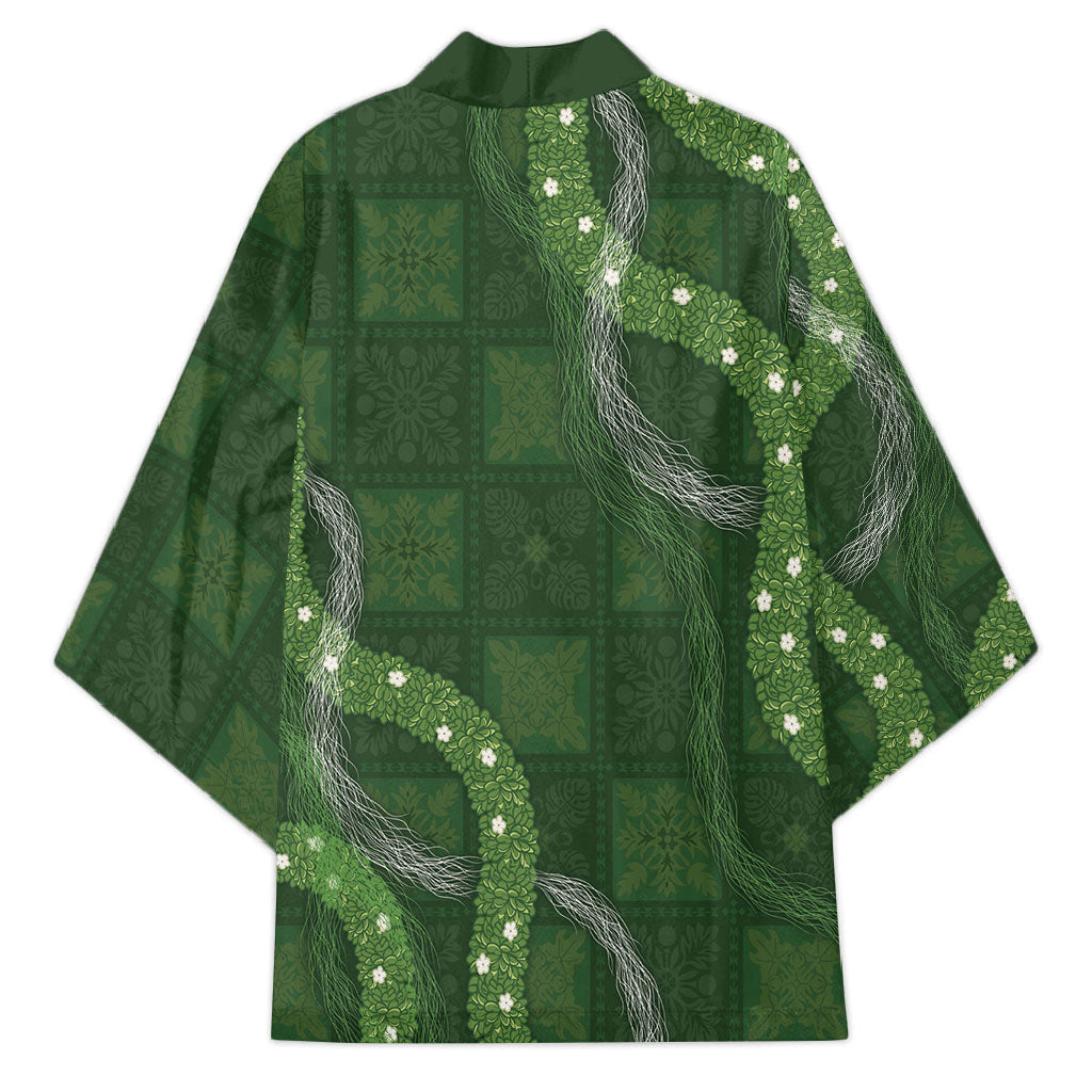 Hawaiian Quilt Kimono Pele Hair Hinahina Lei Green Version