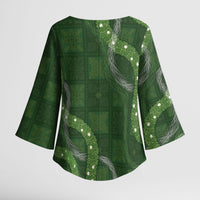 Hawaiian Quilt Kimono Sleeve Blouse Pele Hair Hinahina Lei Green Version