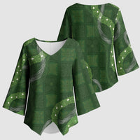 Hawaiian Quilt Kimono Sleeve Blouse Pele Hair Hinahina Lei Green Version