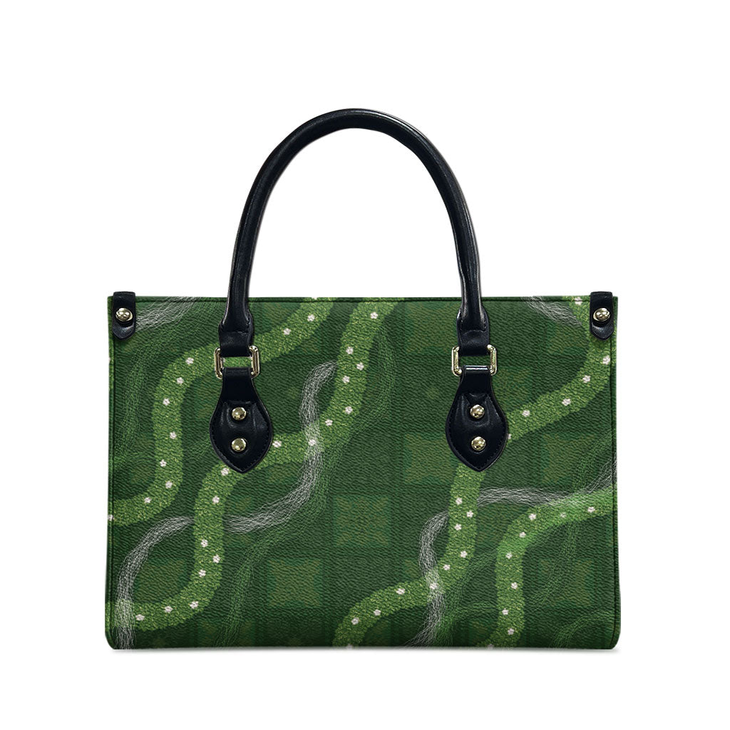 Hawaiian Quilt Leather Bag Pele Hair Hinahina Lei Green Version