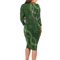 Hawaiian Quilt Long Sleeve Bodycon Dress Pele Hair Hinahina Lei Green Version