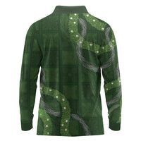 Hawaiian Quilt Long Sleeve Polo Shirt Pele Hair Hinahina Lei Green Version