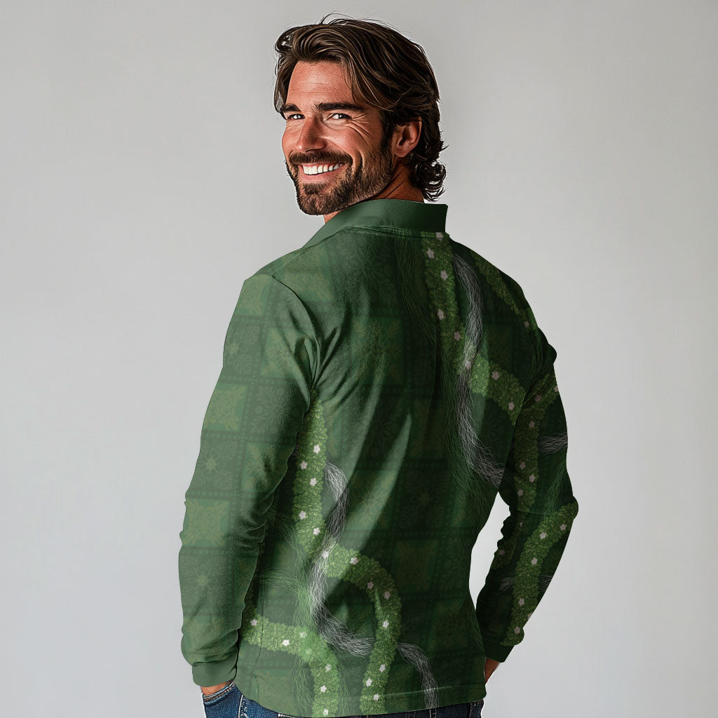 Hawaiian Quilt Long Sleeve Polo Shirt Pele Hair Hinahina Lei Green Version