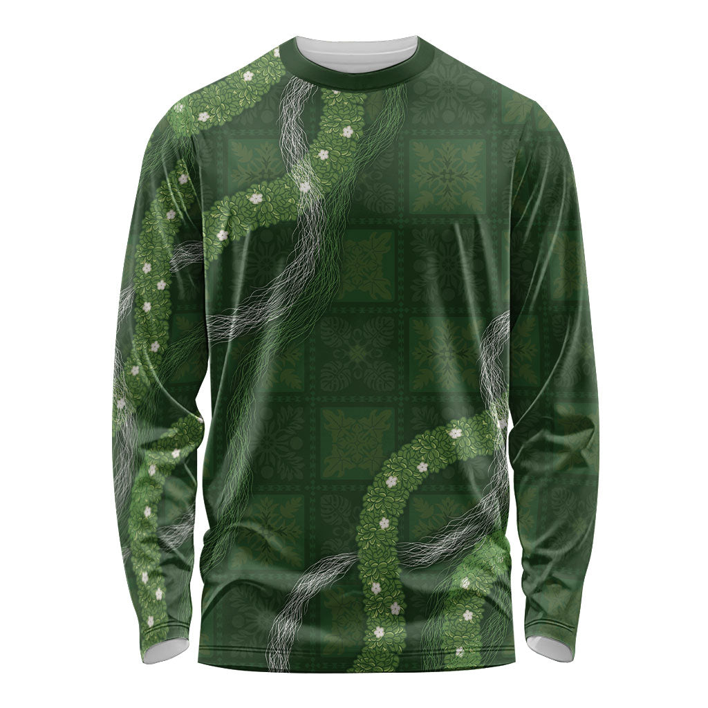 Hawaiian Quilt Long Sleeve Shirt Pele Hair Hinahina Lei Green Version LT05 Unisex Green - Polynesian Pride