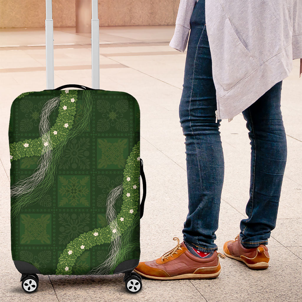 Hawaiian Quilt Luggage Cover Pele Hair Hinahina Lei Green Version