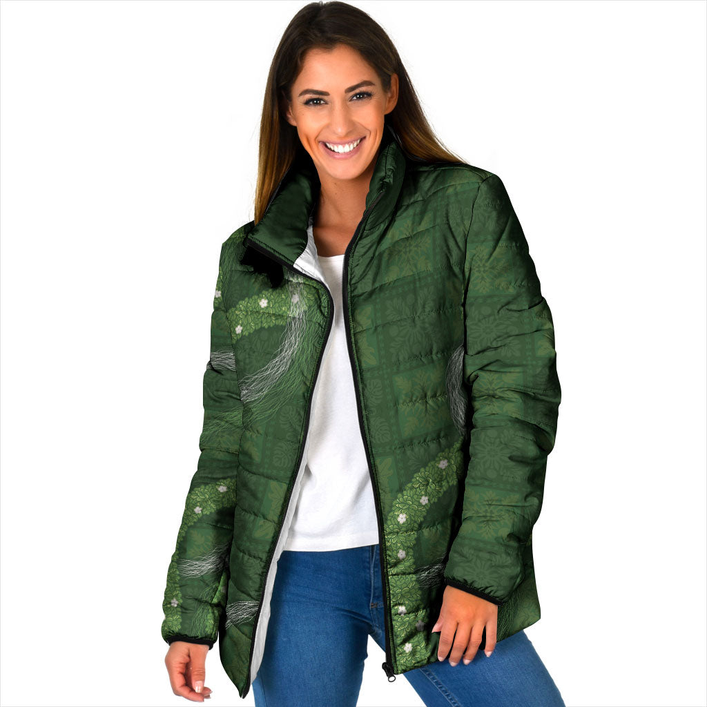 Hawaiian Quilt Padded Jacket Pele Hair Hinahina Lei Green Version