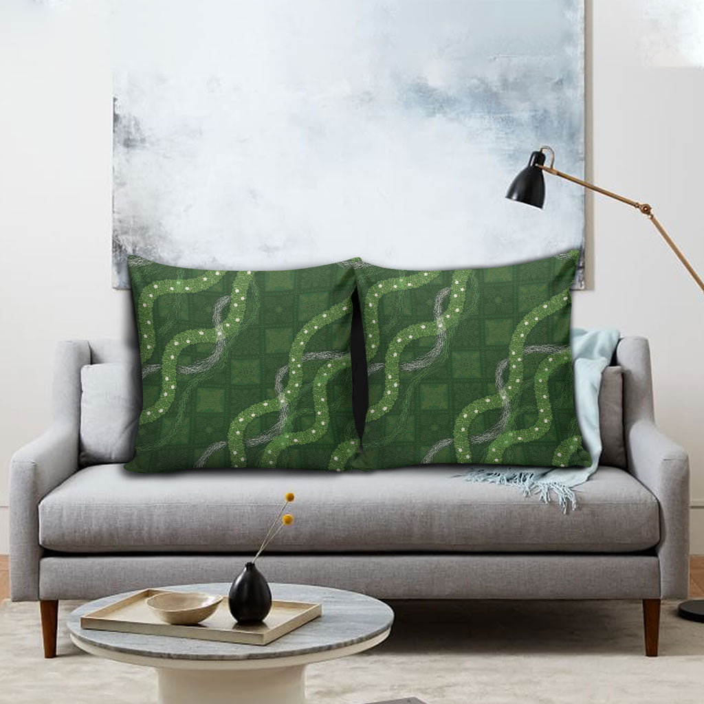 Hawaiian Quilt Pillow Cover Pele Hair Hinahina Lei Green Version