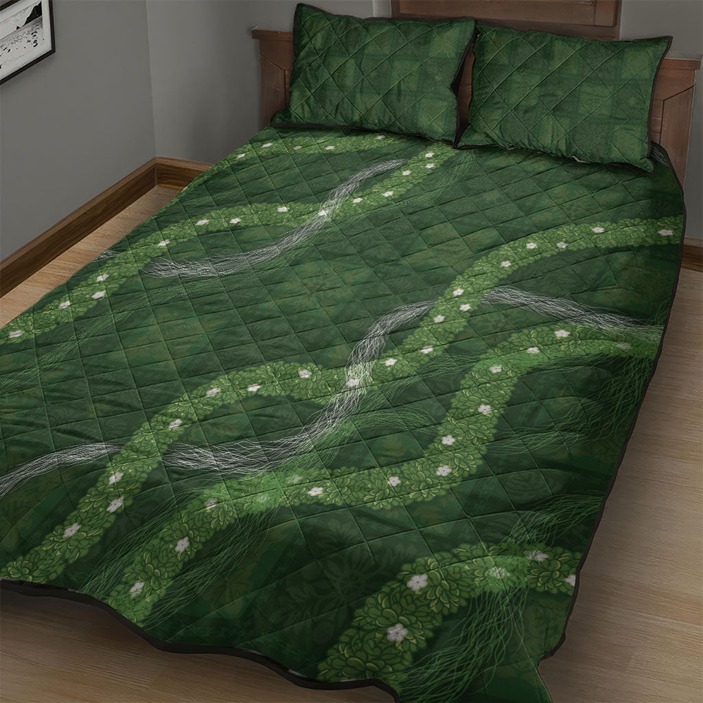 Hawaiian Quilt Quilt Bed Set Pele Hair Hinahina Lei Green Version