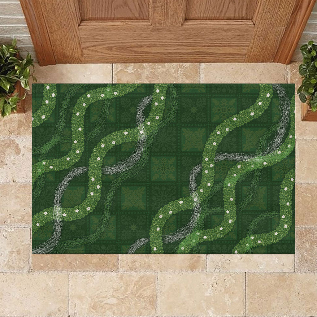 Hawaiian Quilt Rubber Doormat Pele Hair Hinahina Lei Green Version