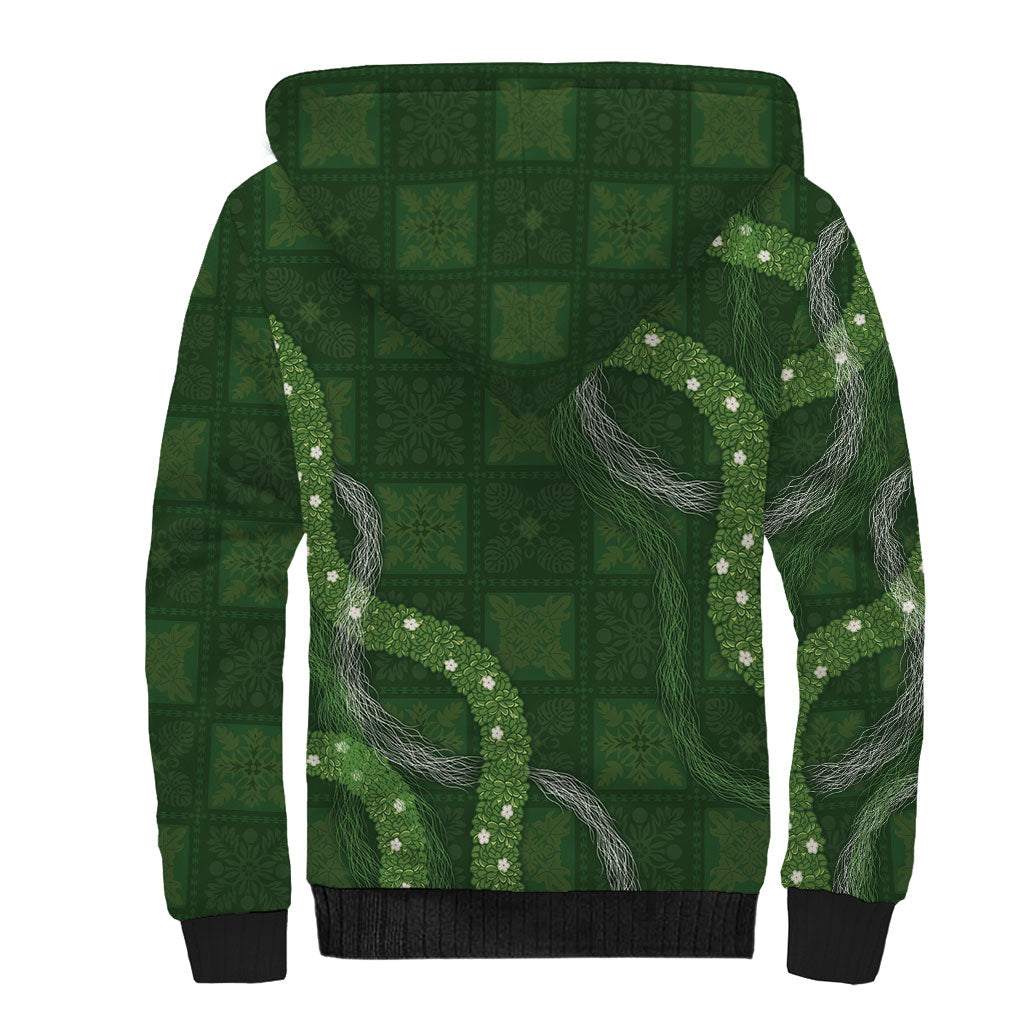 Hawaiian Quilt Sherpa Hoodie Pele Hair Hinahina Lei Green Version
