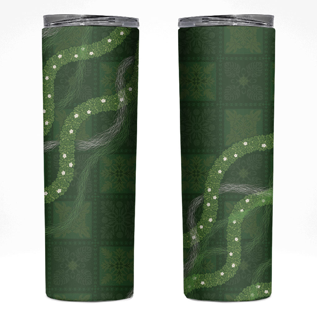 Hawaiian Quilt Skinny Tumbler Pele Hair Hinahina Lei Green Version