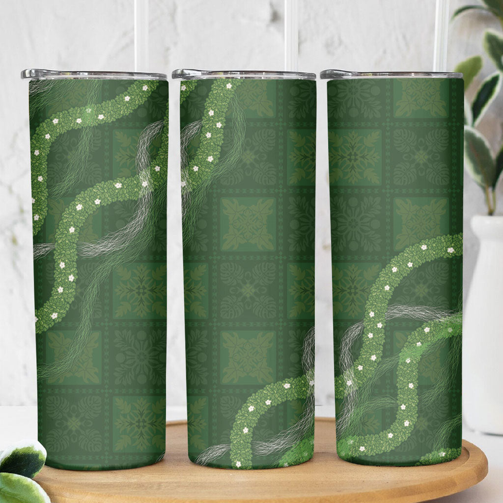 Hawaiian Quilt Skinny Tumbler Pele Hair Hinahina Lei Green Version