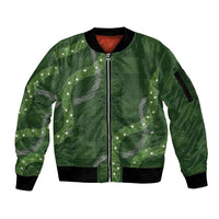 Hawaiian Quilt Sleeve Zip Bomber Jacket Pele Hair Hinahina Lei Green Version