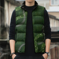 Hawaiian Quilt Sleeveless Puffer Jacket Pele Hair Hinahina Lei Green Version