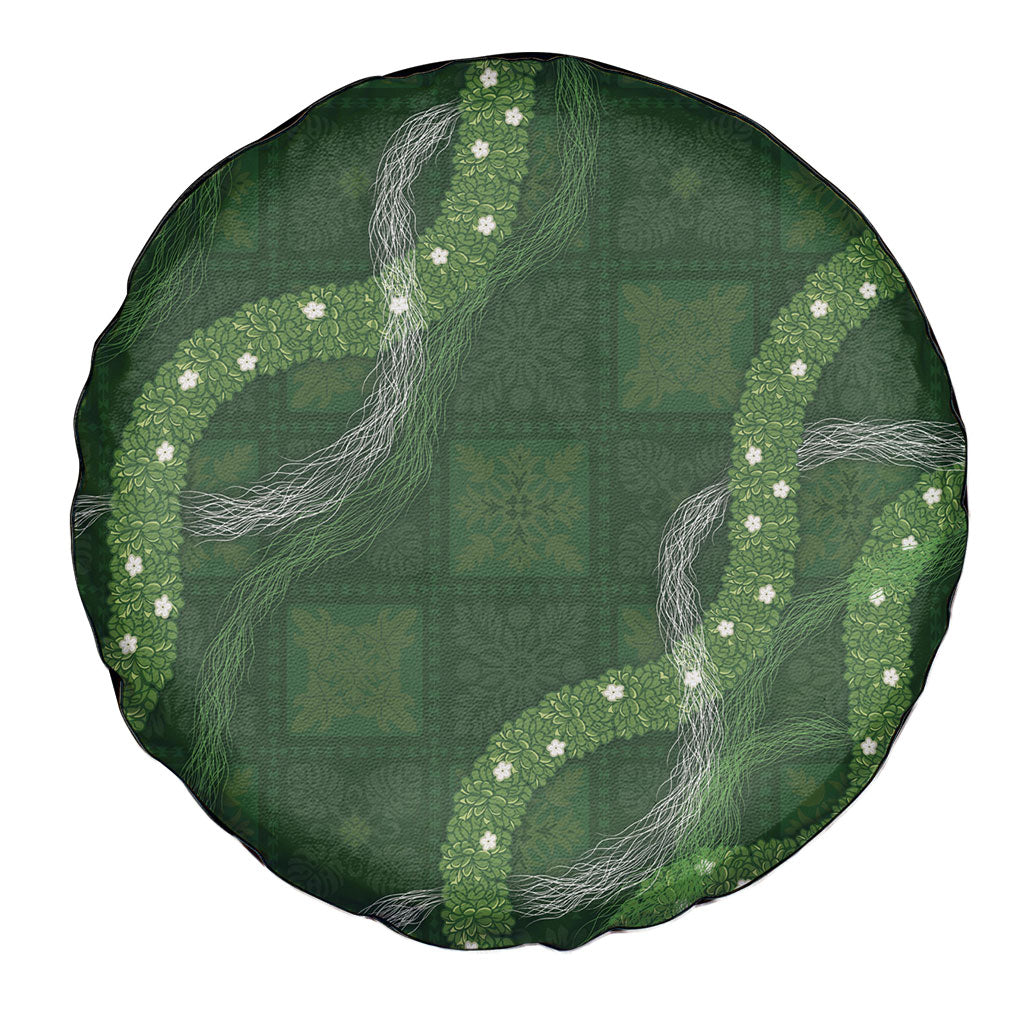 Hawaiian Quilt Spare Tire Cover Pele Hair Hinahina Lei Green Version