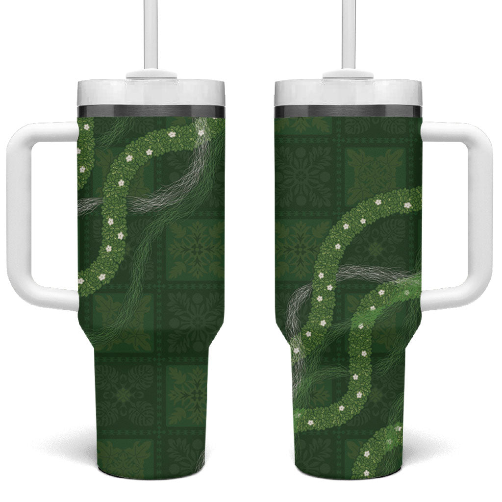 Hawaiian Quilt Tumbler With Handle Pele Hair Hinahina Lei Green Version LT05 One Size: 40 oz Green - Polynesian Pride