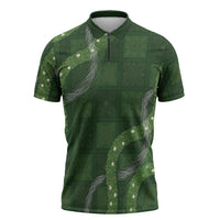 Hawaiian Quilt Zipper Polo Shirt Pele Hair Hinahina Lei Green Version