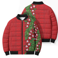 Tonga Language Week Bomber Puffer Jacket Heilala Floral Red