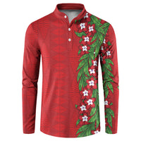 Tonga Language Week Button Sweatshirt Heilala Floral Red