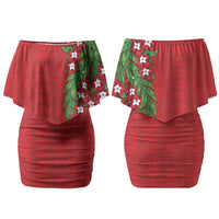 Tonga Language Week Couples Matching Off Shoulder Short Dress and Hawaiian Shirt Heilala Floral Red