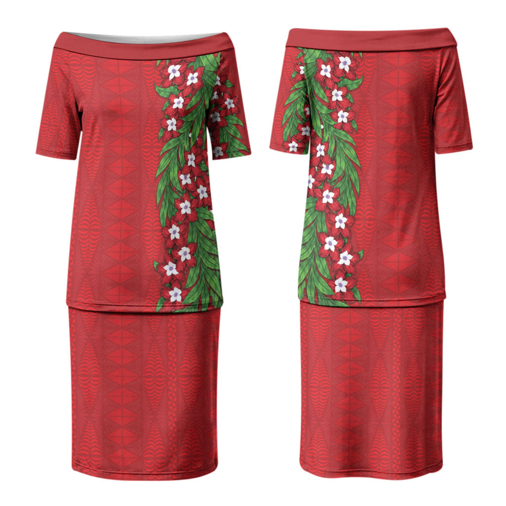 Tonga Language Week Couples Matching Puletasi and Hawaiian Shirt Heilala Floral Red