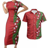 Tonga Language Week Couples Matching Short Sleeve Bodycon Dress and Hawaiian Shirt Heilala Floral Red