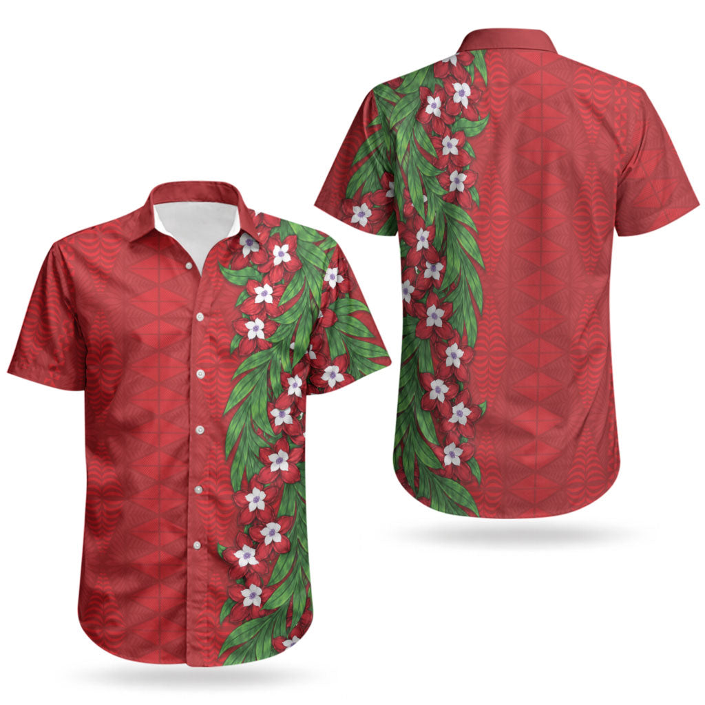 Tonga Language Week Couples Matching Tank Maxi Dress and Hawaiian Shirt Heilala Floral Red