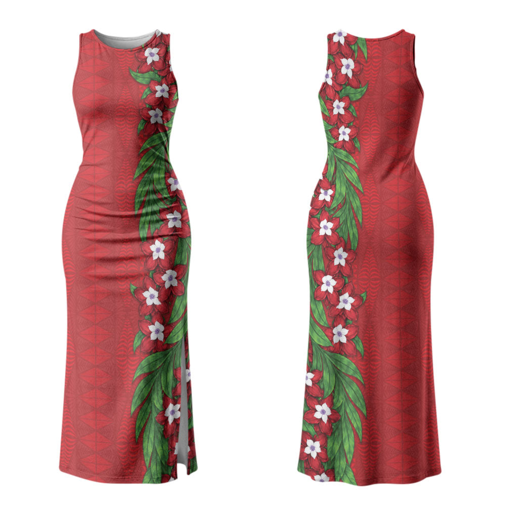 Tonga Language Week Couples Matching Tank Maxi Dress and Hawaiian Shirt Heilala Floral Red