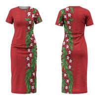 Tonga Language Week Family Matching Short Sleeve Bodycon Dress and Hawaiian Shirt Heilala Floral Red