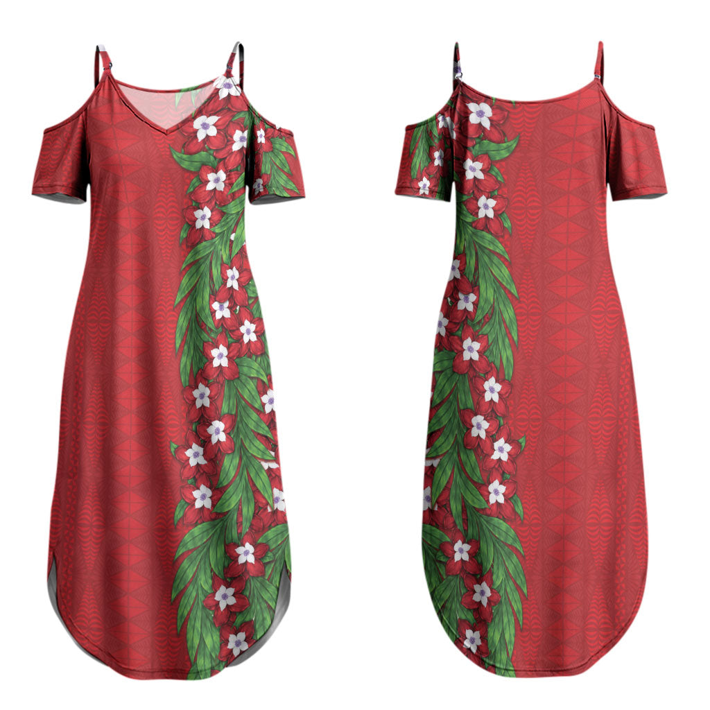 Tonga Language Week Family Matching Summer Maxi Dress and Hawaiian Shirt Heilala Floral Red