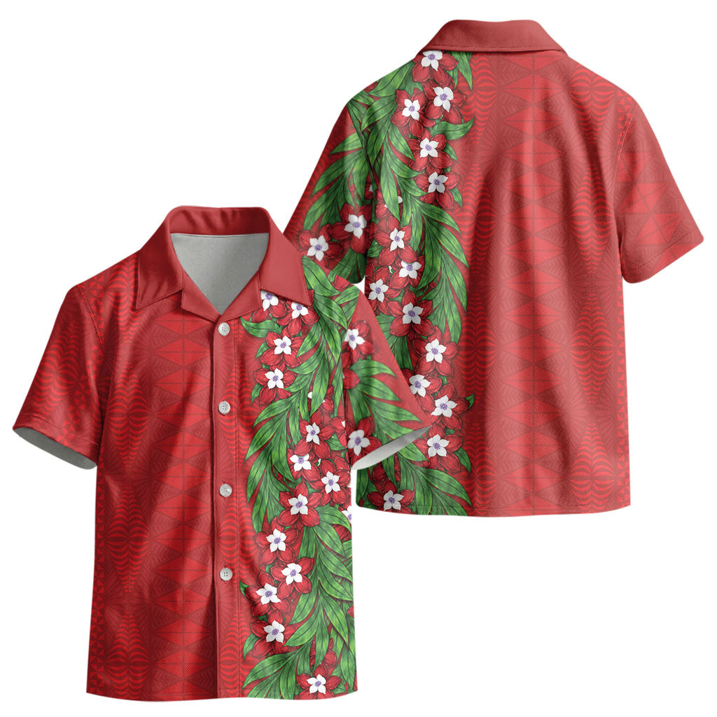 Tonga Language Week Kid Hawaiian Shirt Heilala Floral Red